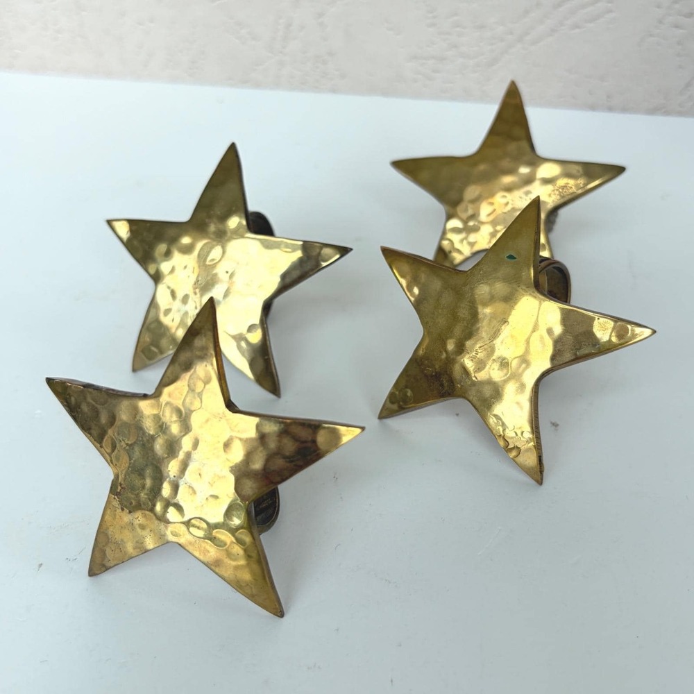 Vintage Hammered Brass Star Napkin Rings Set of 4 Made in India Celestial Decor - Picture 3 of 8